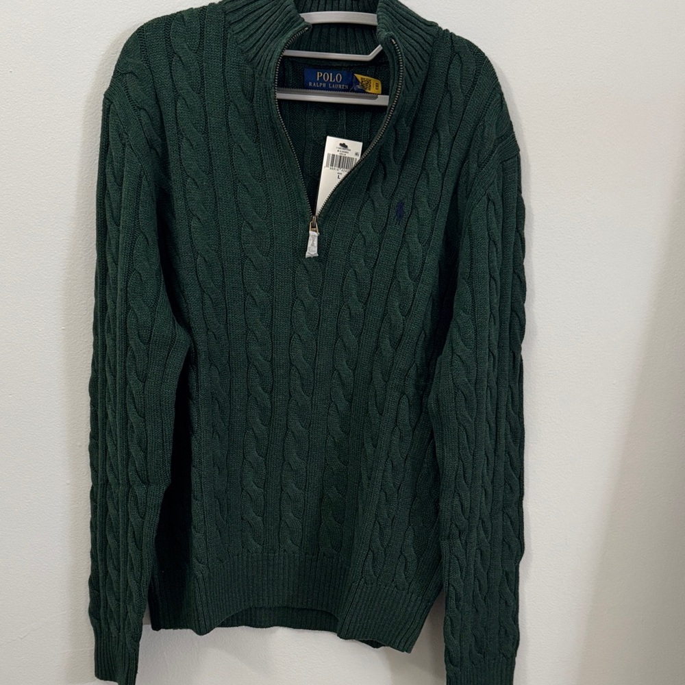 Polo by Ralph Lauren Dark Green Cable-Knit Half-Zip Sweater